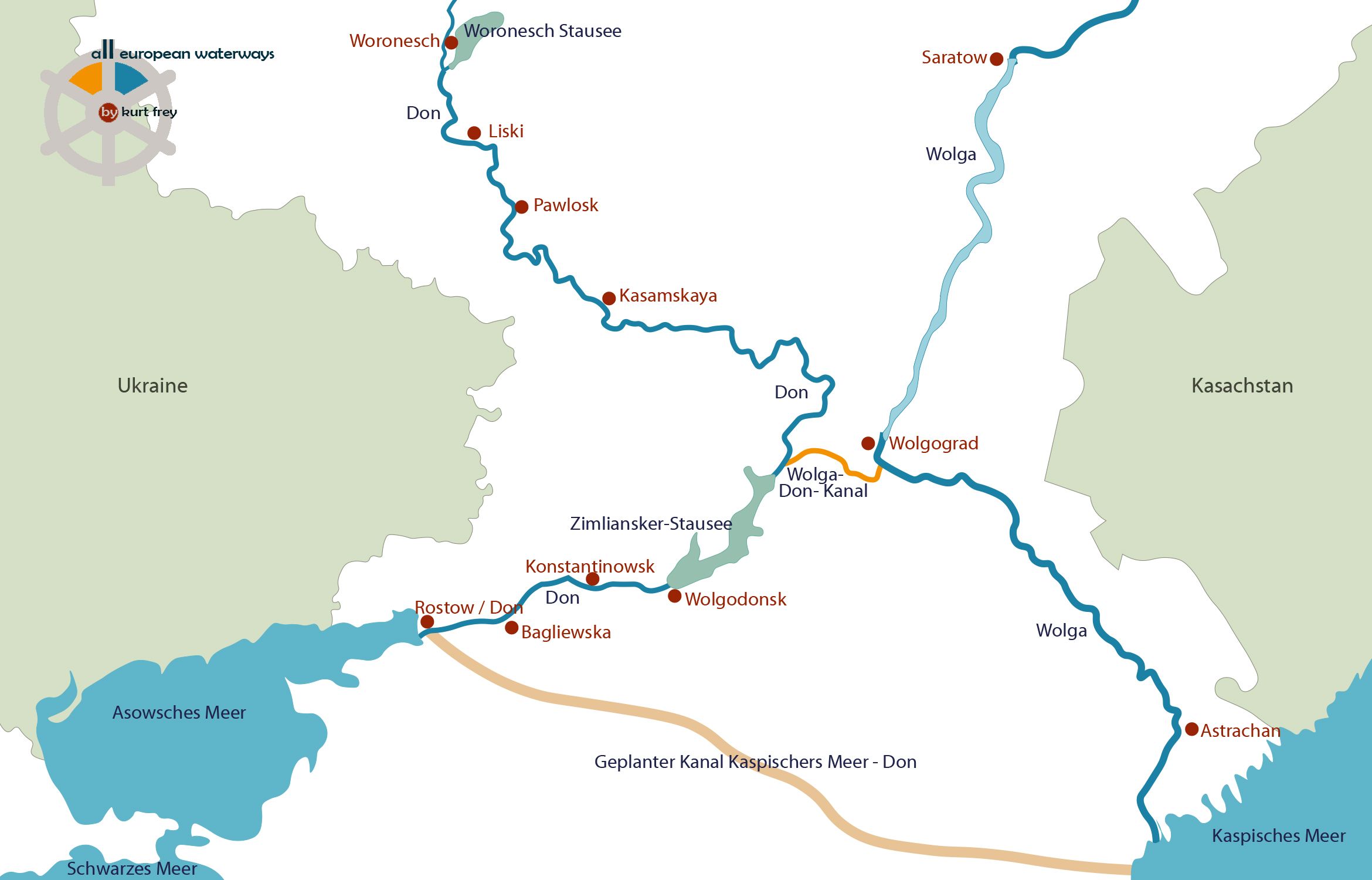 Wasserwege in Russland: Fluss Don & Wolga-Don-Kanal, die Verbinung im